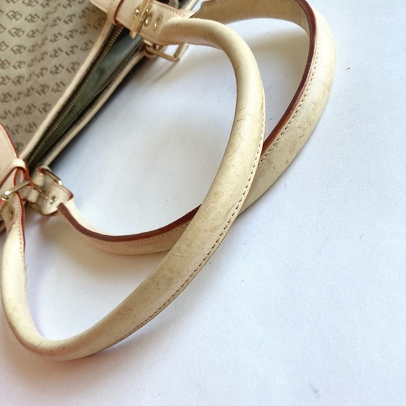 Dooney & Bourke Cream Tan Canvas Signatures Logo Cream Leather Tote Shoulder Bag - Picture 13 of 16